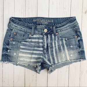 AEO Stars Stripes Flag Cut Off Denim Jean Shorts